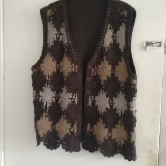 Kroshetta Crochet Lace vest brown NWNT size L - Picture 7 of 7
